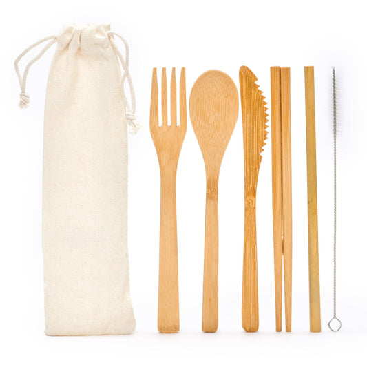 Bamboo Cutlery Set in Cotton Bag (Plastic Free, Unbranded) - oh-eco