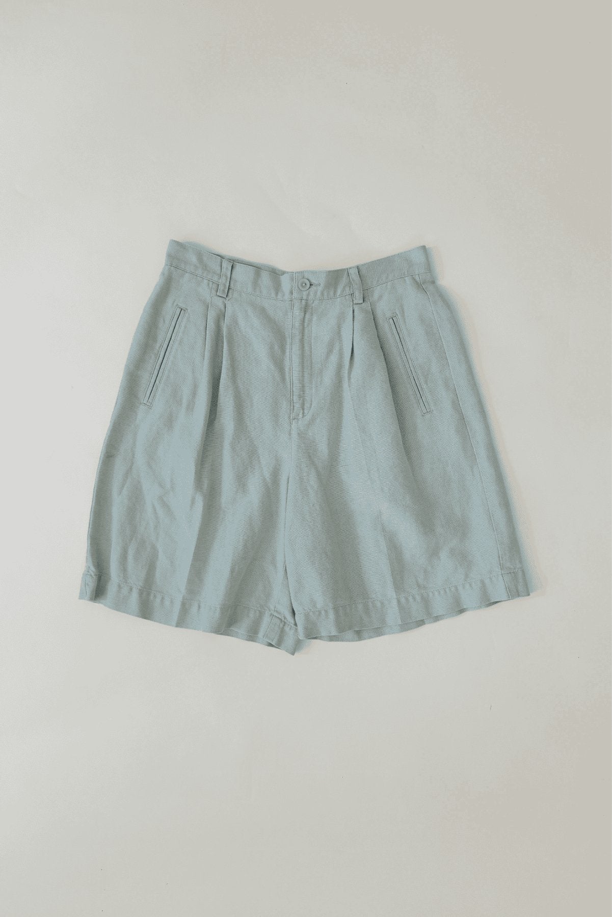 2000s Vintage Linen Cotton Liz Claiborne Lizsport Light Blue High Waist Shorts Size 10 - oh-eco
